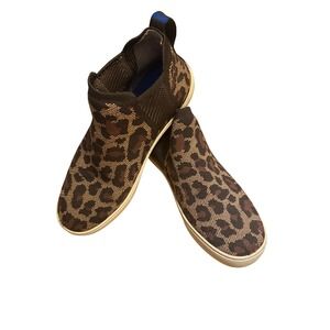 Rothy's The Chelsea Wildcat Leopard Print Knit Sneaker Boots Womens, size 9